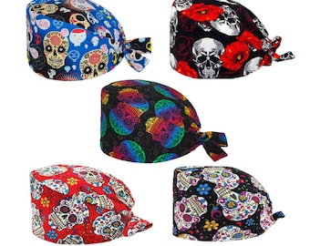 Unisex Scrub Hat,Skull Surgical Cap,Skull Scrub Hat,Horror Surgical Cap,Cool Scrub Hat,Halloween Surgical Cap,Skull Floral Scrub Hat