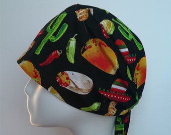 OP-Haube mit Taco Print: Handgemachte OP-Haube aus Baumwolle