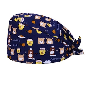Bear Print Surgical Scrub Cap: Handmade Cotton Clinic Cap