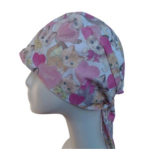 Cat Print Surgical Scrub Cap: Women&#39;s Handmade Cotton Hat