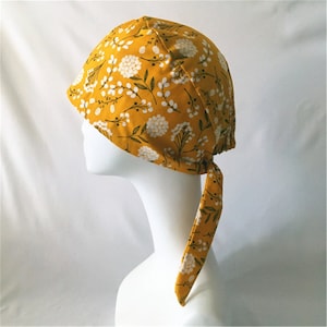 Floral Surgical Scrub Hat: Yellow Cotton Cap for Women, Nurses, Vets