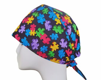 Puzzle Print Surgical Scrub Hat: Unisex Cotton Doctor Cap