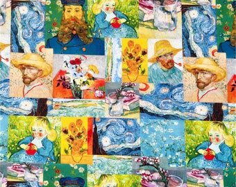 Van Gogh Paintings The Starry Night Fabric,Sunflowers Fabric,Almond Blossom Fabric,Quilting Fabric,Home Decor Fabric,Upholstery Fabric