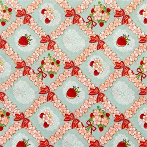 Strawberry Sakura Bow Tie Fabric,Vintage Fabric,Retro Fabric,Lolita Fabric,Quilting/Upholstery/Home Decor/Drapery/Clothing/Apparel Fabric