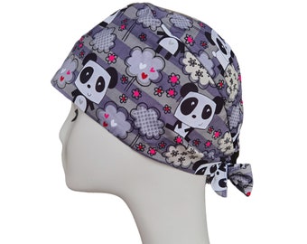 Panda Scrub Hat with Buttons: Cotton Surgical Cap