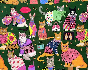 Cat Fabric,Cat Print Ethnic Fabric,Home Decor/Drapery/Clothing/Apparel/Quilting/Upholstery/Sofa/Chair/Cushion/Pillow/Tablecloth Fabric