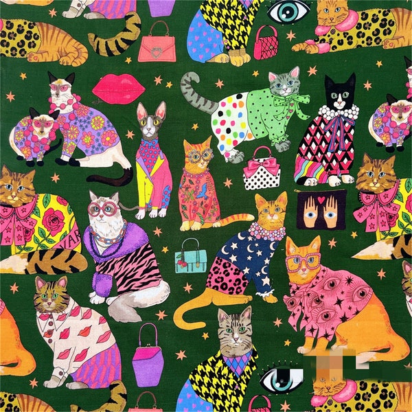 Cat Fabric,Cat Print Ethnic Fabric,Home Decor/Drapery/Clothing/Apparel/Quilting/Upholstery/Sofa/Chair/Cushion/Pillow/Tablecloth Fabric