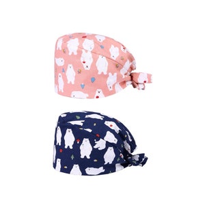 Bear Print Scrub Cap: Handmade Cotton Surgical Hat