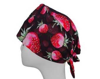 Strawberry Print Surgical Scrub Cap: Handmade Cotton Medical Hat