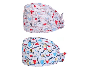 Cute Surgical Hat,Cat Surgical Hat,Cute Surgical Cap,Cat Scrub Hat,Kitty Scrub Cap,Woman Surgical Hat,Cat Scrub Cap,Kitten Scrub Cap