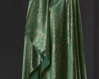 Triacetate Satin Fabric, Dark Green with Gold Crackle Texture, Lustrous Metallic Crepe for Qipao,Dresses,Evening Wear A009