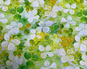 Four-leaf Clover Oil Painting Fabric,Home Decor/Drapery/Clothing/Apparel/Quilting/Upholstery/Sofa/Chair/Cushion/Pillow/Tablecloth Fabric