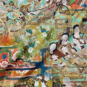Chinese Ancient Buddhist Fabric,Dunhuang Cave Temples Fabric,Buddhist Art on China&#39;s Silk Road Fabric,Dunhuang Frescoes Unique Fabric