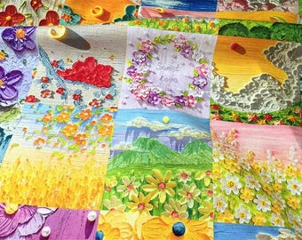 Livfullt blommigt tyg, blommigt tyg, bomullstyg, heminredning/gardiner/kläder/quiltning/klädsel/soffa/stol/kudde/dukstyg
