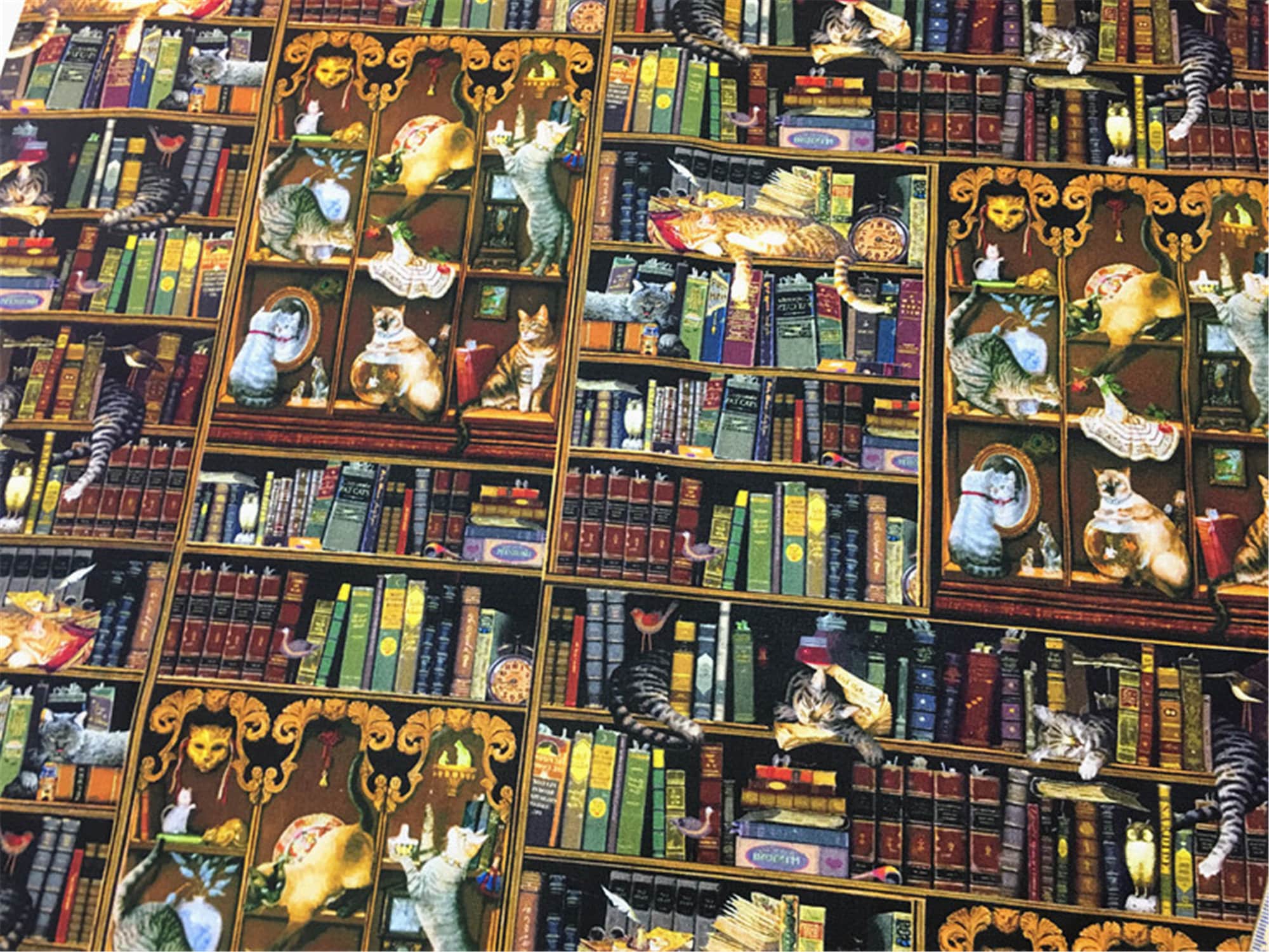 Cats in Library Fabric,cat Fabric,books Fabric,vintage Fabric for Cat ...
