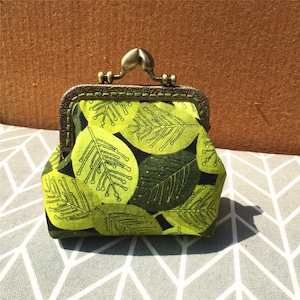 Leaf Print Cotton Coin Purse - Green Floral Wallet