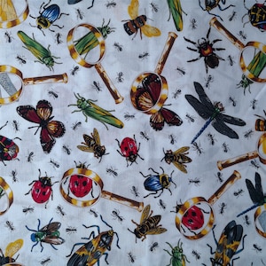 Dragonfly Butterfly Ants Insects Cotton Fabric By Half Yard
