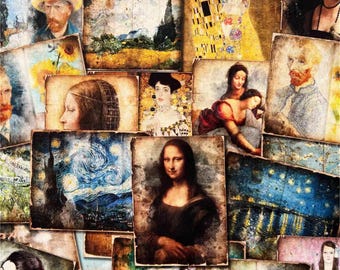 World Famous Paintings Retro Vintage Fabric,Gustav Klimt The Kiss Fabric,Van Gogh Starry Night Fabric,Mona Lisa Cotton Fabric by Half Yard