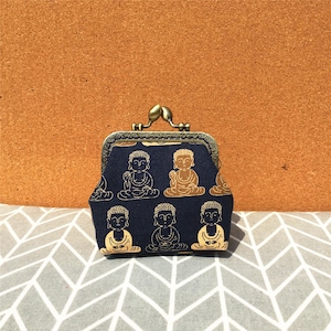 Coin Purse / Change Purse / Clasp Purse / Frame Purse Japanese Image of Buddha Buddhism Cotton in Blue