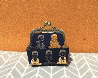Buddha Cotton Clasp Coin Purse - Japanese Print, Blue