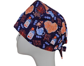 Valentines Day Scrub Cap: Women's Medical Surgical Cap with Buttons