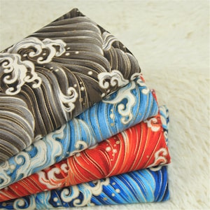 Japanese The Great Wave off Kanagawa Seigaiha Waves Cotton Linen Fabric,Upholstery Fabric,Home Decor Fabric,Drapery Fabric,Cushion Fabric