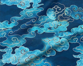 Japanese Auspicious Clouds Fabric 100% Cotton By Half Yard