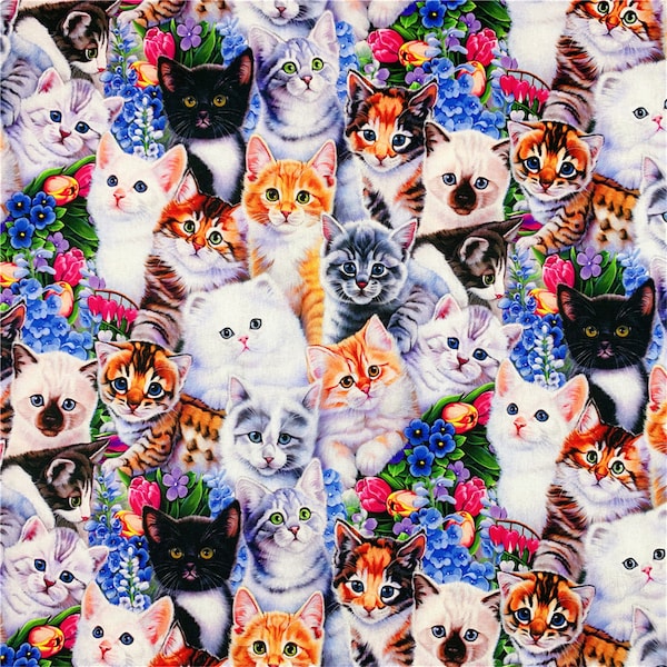 Cat Print Fabric Etsy