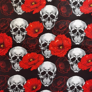 Schädel-Stoff,Horror-Stoff,Skelett-Stoff,Schädel-Blumen-Stoff,Quiltstoff/Polsterstoff/Sofa/Stuhl/Kissen/Tischdecke/Bekleidung