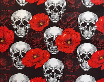Skull Fabric,Horror Fabric,Skeleton Fabric,Skull Floral Fabric,Quilting/Upholstery/Sofa/Chair/Pillow/Tablecloth/Clothing/Apparel Fabric