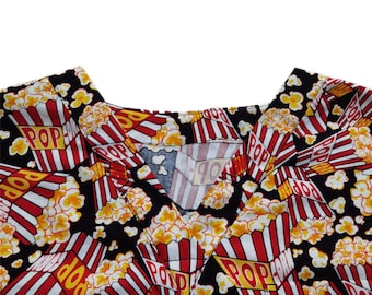 Popcorn Print Scrub Top: Personalized 100% Cotton Unisex Workwear