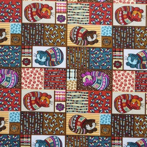 Cat Fabric,Kitty Fabric,Retro Fabric,Vintage Fabric,Ethnic Fabric By Half Yard