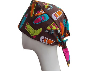 Shoe Print Scrub Hat with Buttons: Handmade Cotton Surgical Cap