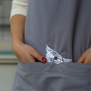 Embroidery Apron,Japanese Apron,Embroidered Apron,Womens Apron,Baking Apron,Kitty Apron,Cat Apron,Kitten Apron,Cute Apron,Gift for Cat Lover