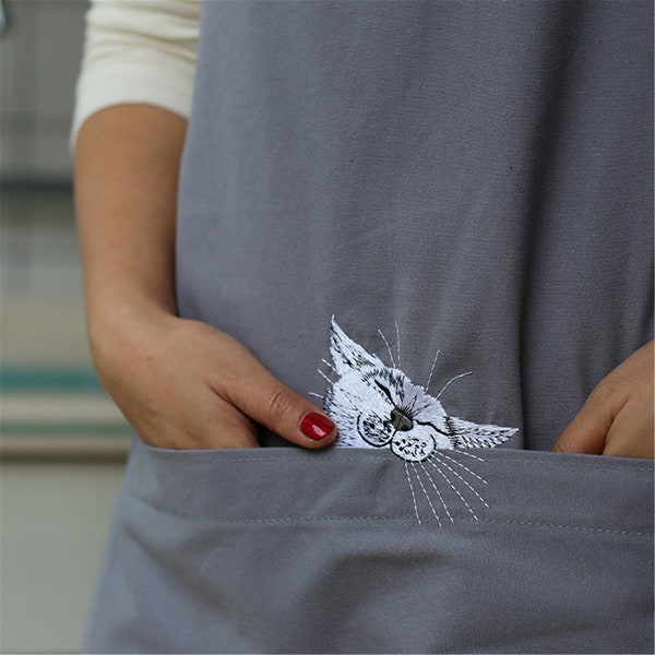 Tablier de broderie,Tablier japonais,Tablier brodé,Tablier pour femme,Tablier de pâtisserie,Tablier chaton,Tablier chat,Tablier chaton,Joli tablier,Cadeau pour amoureux des chats