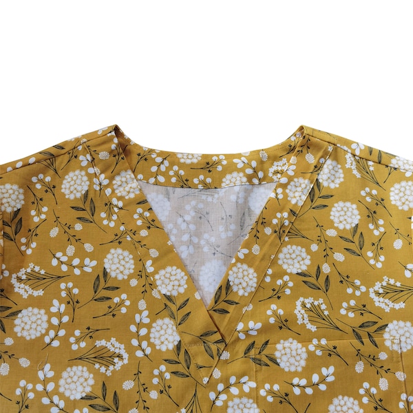 Dandelion-scrubtop, damesscrubtop, damesscrubtop, damesscrubtop, verzorgingstop, bloemenscrubtop, bloemenscrubtop, verpleegkundige scrubtop, scrubtop voor vrouw