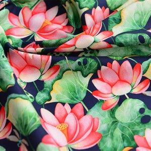 Lotus Fabric,Floral Flower Cotton Fabric,Home Decor/Drapery/Clothing/Apparel/Quilting/Upholstery/Sofa/Chair/Cushion/Tablecloth Fabric