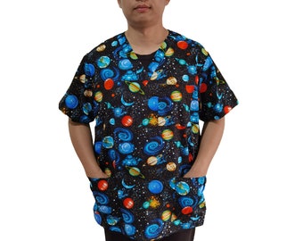 Galaxy Scrub Top,Scrub Top for Women,Casual Scrub Tops,Scrub Top for Men,Cool Scrub Top,Doctor Scrub Top,Nurse Scrub Tops,Black Scrub Top