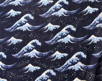 The Great Wave off Kanagawa Fabric/Seigaiha Fabric/Japanese Waves Fabric/Japanese Fabric/Cotton Linen Fabric By Half Yard