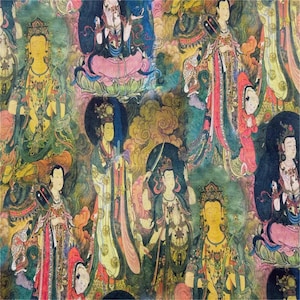 Cave Temples of Dunhuang,Buddhist Art on China&#39;s Silk Road Fabric,Chinese Buddhist Fabric,Home Decor/Upholstery/Quilting/Tablecloth Fabric