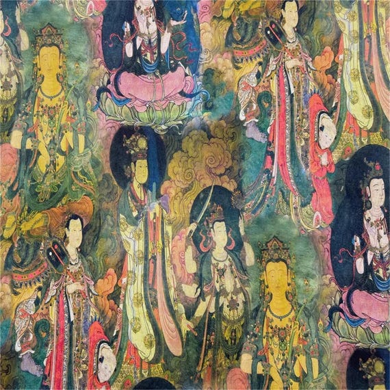 Cave Temples of Dunhuang,Buddhist Art on China's Silk Road Fabric,Chinese Buddhist Fabric,Home Decor/Upholstery/Quilting/Tablecloth Fabric