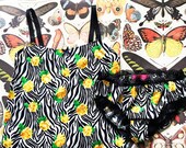 SALE Mesilande Zebra Print Black Floral Camisole Knickers Set - Beautiful Dark Creatures Collection - Travel - Panties - Lingerie - Roses