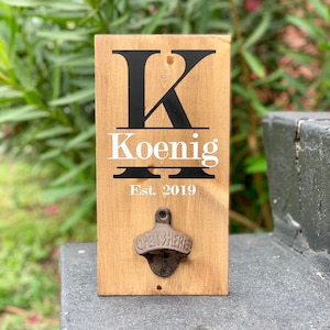 Last Name Sign with Bottle Opener, Wedding Gift For Couple, Cast Iron Bar Decor, Personalized Beer Gifts for Dad,