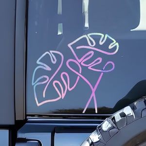 Monstera Blatt Aufkleber für Auto, Holographische Aufkleber für Fenster, Tropische Pflanze Aufkleber für Wasserflasche, Pflanze Geschenke für Frauen,