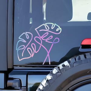 Monstera Leaf Decal for Car, Holographic Sticker for Window, Tropical Plant Decal for Water Bottle,  Plant Gifts For Women,