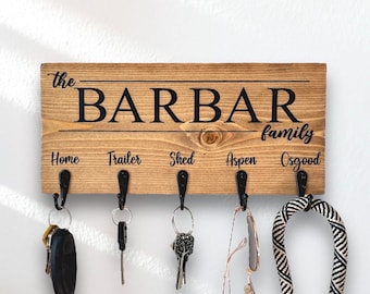 Key Holder for Wall Personalized Gifts for Couples, Last Name Wood Sign, Valentines Day Gift for Wife, Family Name Key Hooks, Anniversary