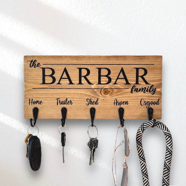 Custom Key Holder Last Name Sign For Wall, Family Name Sign, Key Rack Entryway Organizer, Coat Rack,  5th Anniversary Gift, Newly Wed Gifts