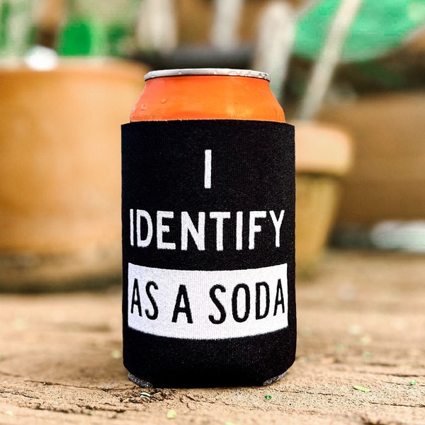 I Identify As A Soda Funny Can Cooler, Beer Can Holder, Funny Stocking Stuffers for Men, Funny Gifts for College Kids, Cheap Christmas Gifts