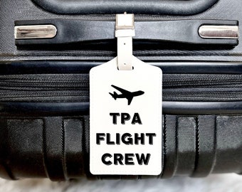 Personalized Flight Crew Luggage Tag, Custom Leather Bag Tag, Jet Tag, Flight Attendant Gift, Pilot Gifts, Suitcase Identifier, Airport Code