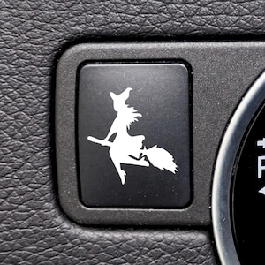 Calcomanía de bruja para botones de coche, accesorios espeluznantes para mujer, calcomanía de Halloween para coche.